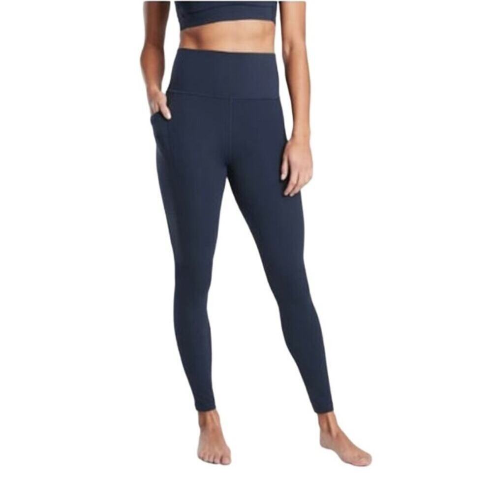 Athleta Leggings Womens XL Navy Blue Salutation Stash Pocket Yoga Gym Pilates